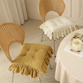 Huierxun Cotton Ruffles Chair Cushion for Dining Chairs Soft Comfortable Chair Pads with Ties Farmhouse Country Seat Cushion for Kitchen Chairs Office Chairs (Yellow,16"x16")