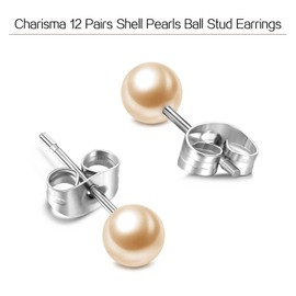 Charisma 6mm Composite Pearl Earrings Round Ball Pearls Stud Earrings Hypoallergenic 12 Pairs Mixed Color Imitation Pearl Earrings Set for Girls Women