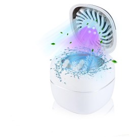 Ultrasonic Retainer Cleaner with Integrated Blow-Dry & Digital Timer, 45kHz Retainer Cleaner Machine for Dentures, Mouth Guard Cleaner, Braces & Jewelry – 180ML Dental Cleaning Pod (White)