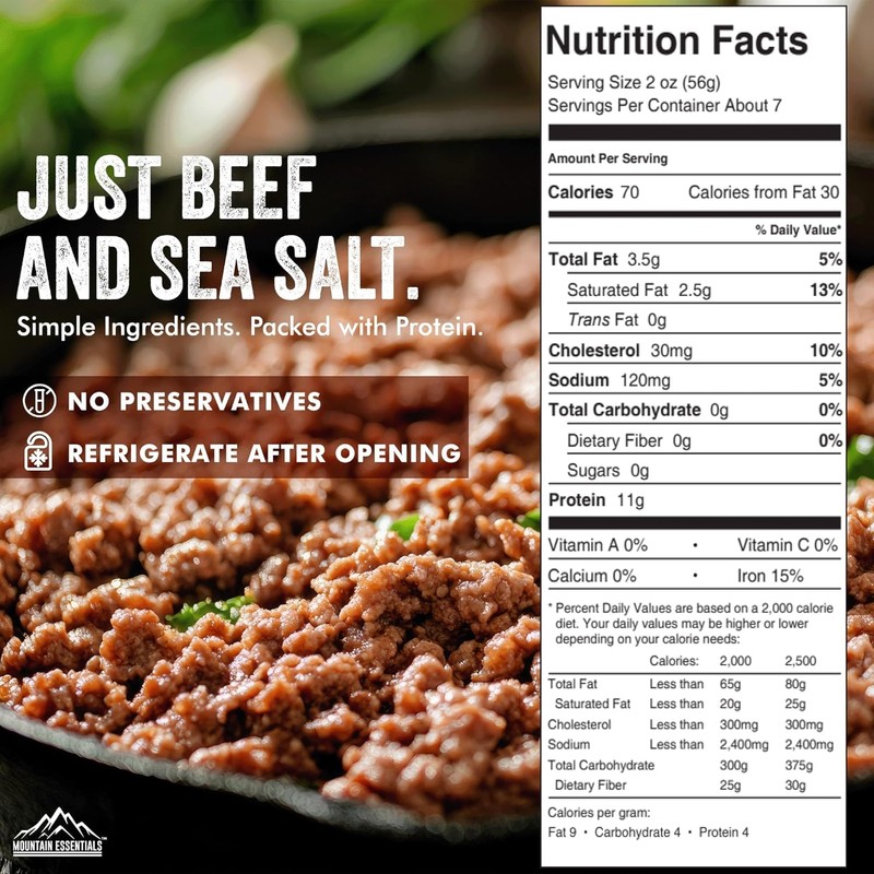 MOUNTAIN ESSENTIALS Ground Beef 14 Oz Fully Cooked Ready to