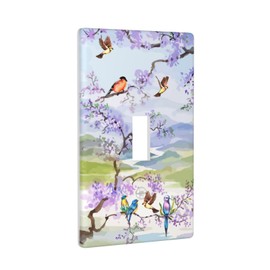 Birds Cherry Tree Light Switch Cover Plates Decorative Single Toggle Wall Plate, 1 Gang Lightswitch Cover