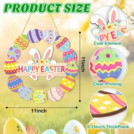 Wooden Easter Decoration Door Wreath for Front Door Sign Wall Signs Rabbit Spring Decoration, Hollow Bunny Sign Flower Egg Welcome Hanging for Home Wall Decor Party Outdoor indoor Supply Happy Easter