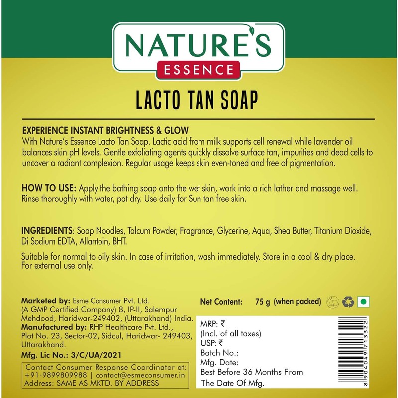 Nature's Essence Lacto Tan Soap - Tan removal Bathing Bar,