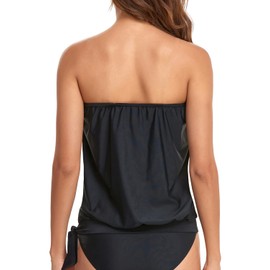 Holipick Black Strapless Tankini Tops for Women Swimwear Top ONLY Bandeau Bathing Suit Top Blouson Swimsuit Top No Bottom Large
