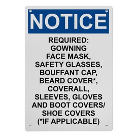 OSHA Required: Gowning Face Mask, Safety Sign, 8.5 x 11 in" OSHA Compliant PPE Multiple Sign, Weatherproof Plastic, UV resistant & Easy-to-Read Signage