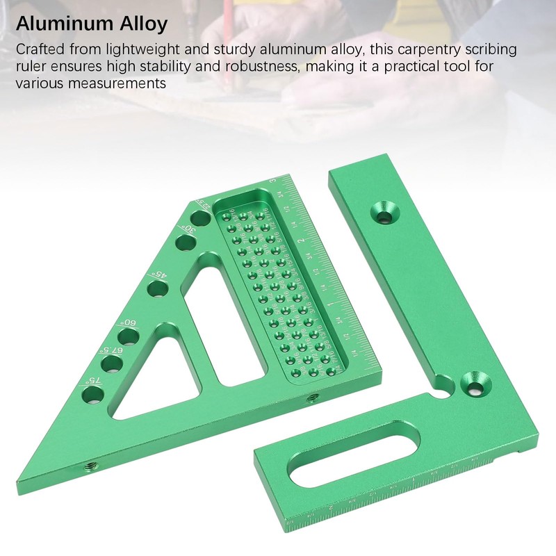 3D Carpenter's Square with Scriber, 22.5-90° Drawing Line Ruler with