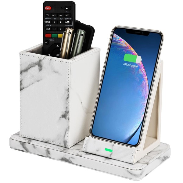 LADSTAG PU Leather Pen Stand, Simply Place Charging, Desktop Storage, Desk Organizer, Charging Function, Smartphone Charging Stand, Separate, Remote Control Rack, Charging Station, Desk Storage Box, Storage Case, Pen Holder, Tabletop Organizer, Stationer