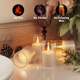 VIODAIM 6Pack Flickering Flameless Candles with Timer, LED Candles Battery Powered, Small Flameless Pillar Candles, Votive Candles Battery Operated for Wedding Party Centerpieces Table [Clear, 2"X3"]