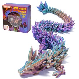 PETBSNVB Three Color 12" 3D Printed Dragon, Articulated Dragon, Crystal Dragon, Dragon Fidget toy, Home Office Decor Executive Desk Toy (Purple Head)