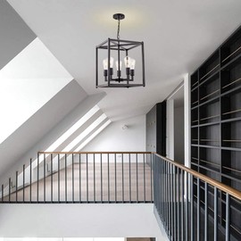 Sivilynus 5 Lights Black Lantern Foyer Lighting Chandeliers for Dining Room Entryway Hallway Farmhouse Vintage Light Fixture Industrial Style Lighting