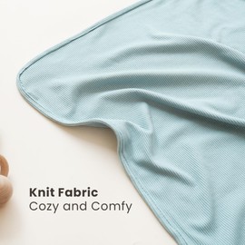 Konssy Knit Baby Blanket 2 Pack, Soft Ribbed Swaddle Receiving Blankets for Boys & Girls, Lightweight Cozy Warm Crib Blanket for Newborns, Infants, & Toddlers, 33x42 Inch (Blue, Beige)