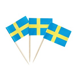 100PCS Sweden Swedish Toothpick Flags Decorations Small Cupcake Toppers Cocktail Food Flags
