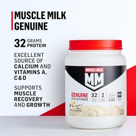 Muscle Milk Genuine Protein Powder, Chocolate, 4.94 Pound, 32 Servings, 32g Protein, 2g Sugar, Calcium, Vitamins A, C & D, NSF Certified for Sport, En