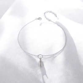 SVB 925 Sterling Silver Anklet Bracelet with Seashell Charm (Rhodium Plated)