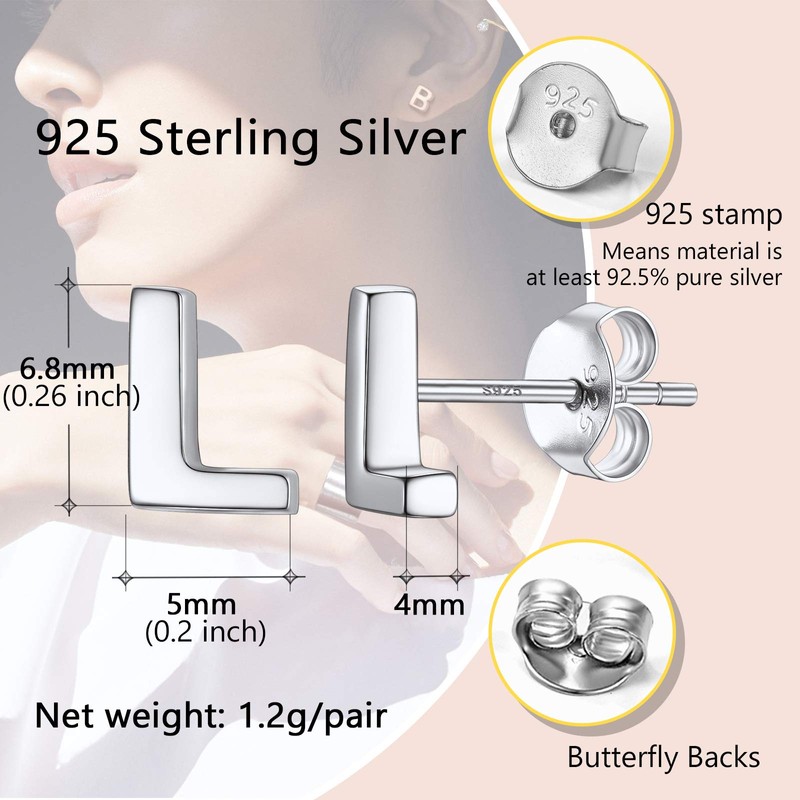 Sterling Silver Stud Earrings Women Initial L Valentines Day Earrings