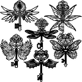 COLIGREE 12pcs Flying Key Charms Hollow Skeleton Keys Thin Stainless Steel Metal Pendants Winged Key Connectors for DIY Earrings Necklaces Hanging Decorations Bookmarks Jewelry Making Supplies (Black)