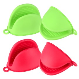 2 Pairs Mini Oven Gloves, Silicone Oven Mitts Heat Resistant, Silicone Potholders Cooking Pinch for Kitchen Cooking & Baking (Red and Green)