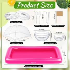 FillTouch 128 Pcs Inflatable Cooler for Parties 2 Inflatable Serving Bars Buffet Cooler for Parties 3 Food Cover 6 Salad Bowl 12 Serving Utensils 5 Plastic Appetizer Tray 100 Labels(Pink)
