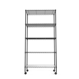 5 Tier NSF Metal Shelf Wire Shelving Unit, 60" H x 30" L x 14" D - 750lbs Capacity Heavy Duty Adjustable Storage Rack with Wheels & Shelf Liners for Closet Kitchen Garage Basement and More - Black