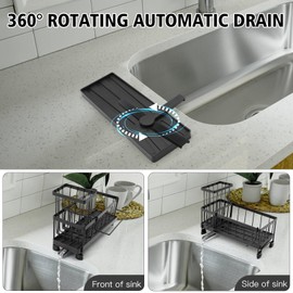 ZYNERY Sink Organizer for Kitchen, Kitchen Sink Organiser with Automatic Drain Tray with Two Sponge Holders, Sponge Holder