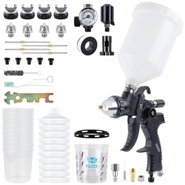 YUZES HVLP Spray Gun Kit – 4 Nozzles (1.4/1.7/2.0/2.5mm), Auto Paint Gun for Cars, Furniture & DIY, 10 Disposable Paint Cups & 600ml Mixing Cup with Ratio, Oil-Water Filter & Air Regulator