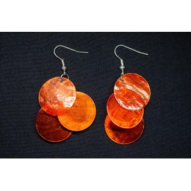 Miniblings Mother of Pearl Earrings Shell Mother of Pearl Discs Hippie Boho Orange - Handmade Fashion Jewellery I Earrings Silver Plated, Cotton