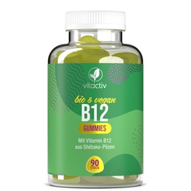 Vitactiv Vitamin B12 Gummies Organic & Vegan - 90 Fruit Gums with B12 from Shiitake Mushrooms - Apple Flavour for Nervous System & Less Fatigue - Lactose Free, Gluten Free