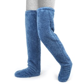 beifon Women's Plush Overknee Socks, Teddy Legs Socks, Fleece Overknee Stockings, Women's Winter Warm Socks, Leg Warmers, Long Leg Warmers, Fluffy Knee Socks for Sleeping at Home, blue