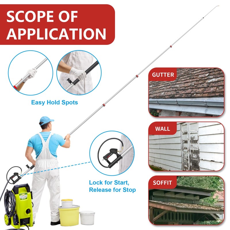 24 FT Telescoping Pressure Washer Wand - Turbo Nozzle Attachment