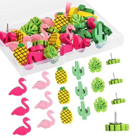 PARFCO Pins for Bulletin Board, 60 Pieces Wooden Push Pins, Cute Cards Push Pins Wood, Colour Bulletin Board Pins, 5 Styles, Decorative Push Pins, for Bulletin Boards, Cork Boards, World Map