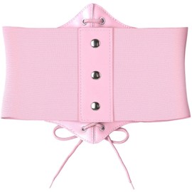 Hoerev Women's Girls Elastic Wide Band Elastic Tied Waspie Corset Waist Belt Bustiers Corsets, Light Pink with Button