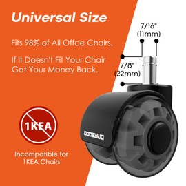 2-Inch Heavy Duty Dual Wheel Casters, 7/16-7/8 Stem,Transparent TPU Material, High Elasticity, Quiet, Durable, Smooth Rolling, Nylon Frame, 880LB Load，Fits 98% Chair, Capacity, Set of 5，Not for 1KEA