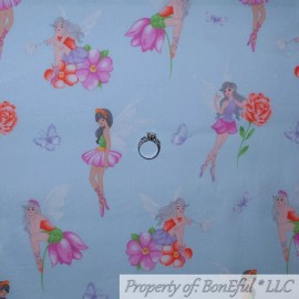 Michael Miller Fabrics BonEful Fabric FQ Cotton Quilt Blue White Pink Angel Fairy Flower Girl Cloud Sky