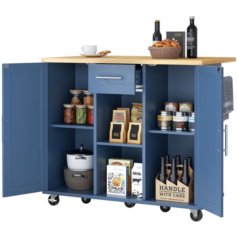 JY QAQA 42" Kitchen Island with Storage on Wheels, Rolling