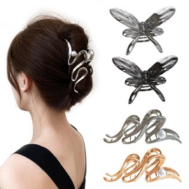 4PCS Haarklammern, Perlen-Haarklammern, rutschfeste Metall-Haarspangen, starker Halt, Haarschmuck für Damen und Mädchen，Übergroßer Perlenwellen-Clip für Damen, Süßer und cooler Metall-Schmetterling