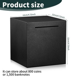 Piggy Bank for Adults, 12×12×12CM Metal Savings Box Black Coin Jar Metal Money Bank Modern Black Saving Boxes for Cash Saving Must Break to Open