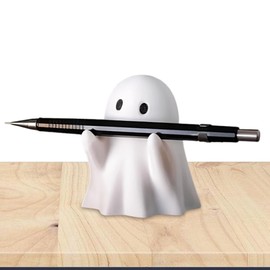 OULIGET - Bonito soporte para bolígrafos de fantasma, decoración de cifras de resina, adorable soporte para lápices, pieza de arte de computadora humorístico para interiores, fiestas de Halloween