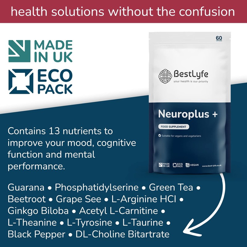 BestLyfe Neuroplus+ | 60 Vegan Caps | 13 Nootropic Ingredients