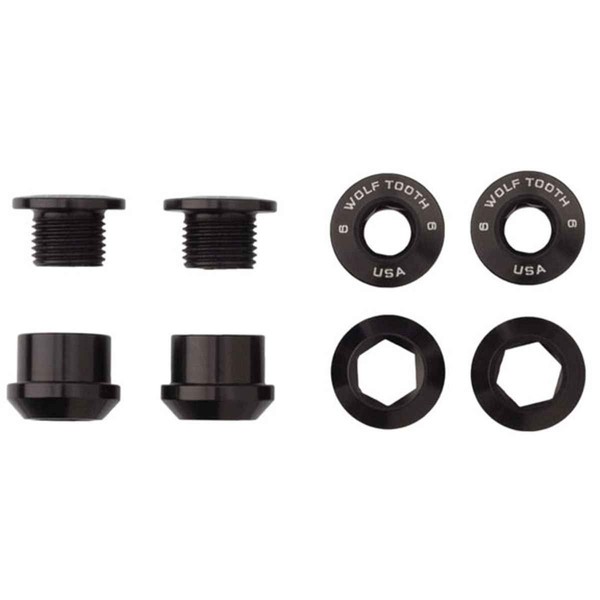 Wolf Tooth Components Set of 4 Black Chainring Bolts for M8 Threaded chainrings (10 mm Long)