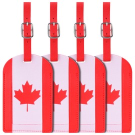 Anyos 4 Packs Luggage Tag, Durable PU Leahter Luggage Tags for Suitcases with Name ID Card Privacy Protection Travel Name Tag Baggage Tags (Canada)