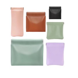6 Pcs Small Makeup Bag for Purse, Snap Closure Organizer Pouch, Portable No Zipper Self-Closing Pouches for Travel Storage Bag Mini Pu Leather Pouches For Cosmetics Headphones Jewelry (Mix colors)