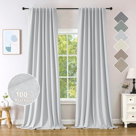 Novecozy Linen Texture 100% Blackout Curtains 63 inches Long for Bedroom Living Room Darkening Full Black Out Rod Pocket & Back Tab Thermal Insulated Home Decor Window Drapes，2 Panels Set，Light Beige