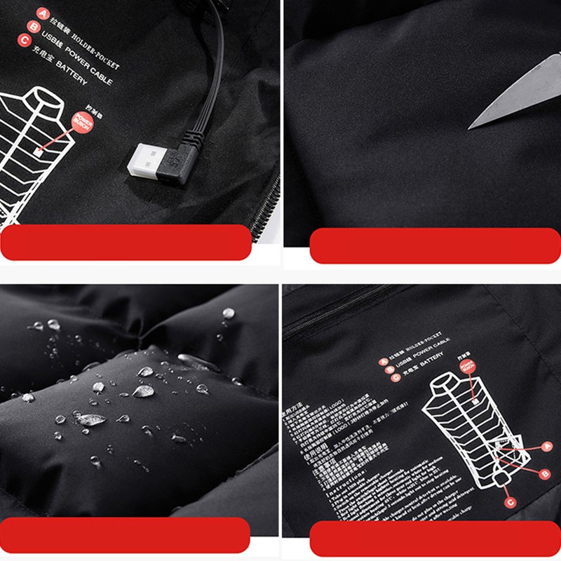 Electric Heating Vest USB 9 Heating Zones Sleeveless Hooded Full