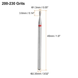 sourcing map 200-230 Grits Diamond Grinding Bit 1.3mm Oval Head 2.35mm Shank 3.6mm Length Stone Sanding Drill Bits Rotary Tool for Ceramic Glass Nails Grinding Polishing