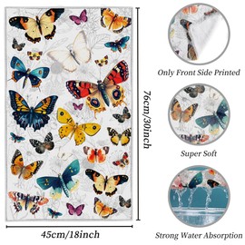 ACRNIGHEET 2PCS Butterfly Bath Towels 30" x 18" Butterfly Hand Towels Dish Towels for Kitchen Decorative Soft Absorbent Farmhouse Bathroom Gifts Hand Towels for Kitchen Bathroom Spa Sport Housewarming