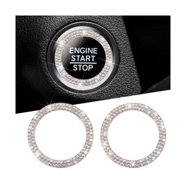 LKAHG 2PCS Car Bling Crystal Rhinestone Engine Start Decoration Ring, Sparkling Auto Push Start Button Cover Stickers, Vehicle Decor Accessories for Women, Universal for RV, SUV, Truck (AB Color)