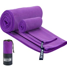 MODY RODY 2 Pack Absorbent Gym Towels for Working Out Sweat Microfiber Camping Towels for Body Quick Dry Gym Towel with Bag for Sport, Camping, Swimming (Purple)