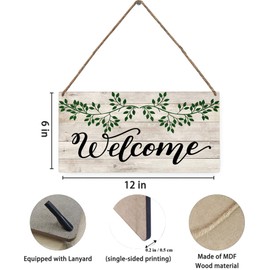 Mdulftar Welcome Door Sign Eucalyptus Leaves Rustic Wooden Hanging Sign 12" x 6" Rectangular for Porch or Front Door Farmhouse Outdoor/Indoor Décor