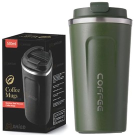 Termo Taza para Cafe de 510ml18oz de Acero Inoxidable 304 con Tapa, Vaso Trmico de Caf Fro y Caliente, Hermtica Cero Derrames, Botella de Agua para...