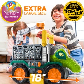 VROOMIX Dinosaur Toys for Kids Toddlers, Big Dinosaur Truck with Small Dinosaurs, T-Rex Truck Toy with Launchers and Darts, Crane Arm & Tunnel, Boys Birthday Gifts for 2 3 4 5+ Year Old